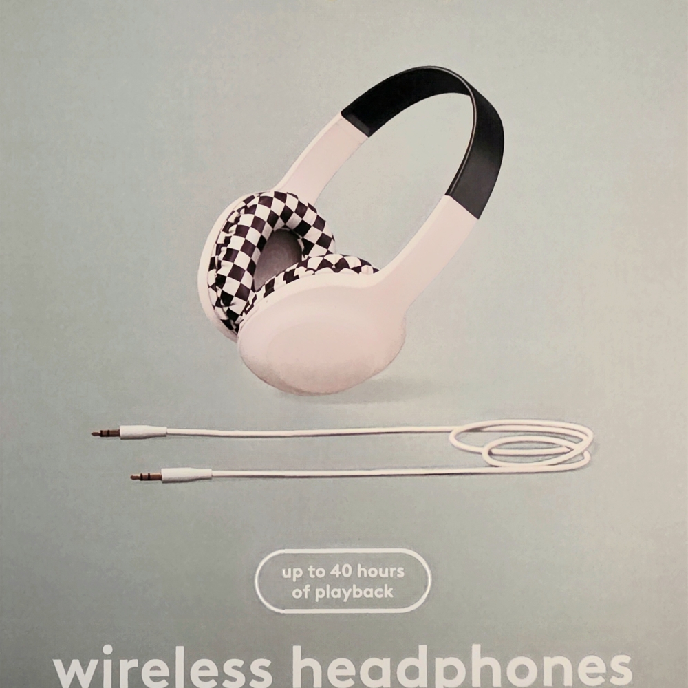heyday White and Black Checkered Wireless Headphones